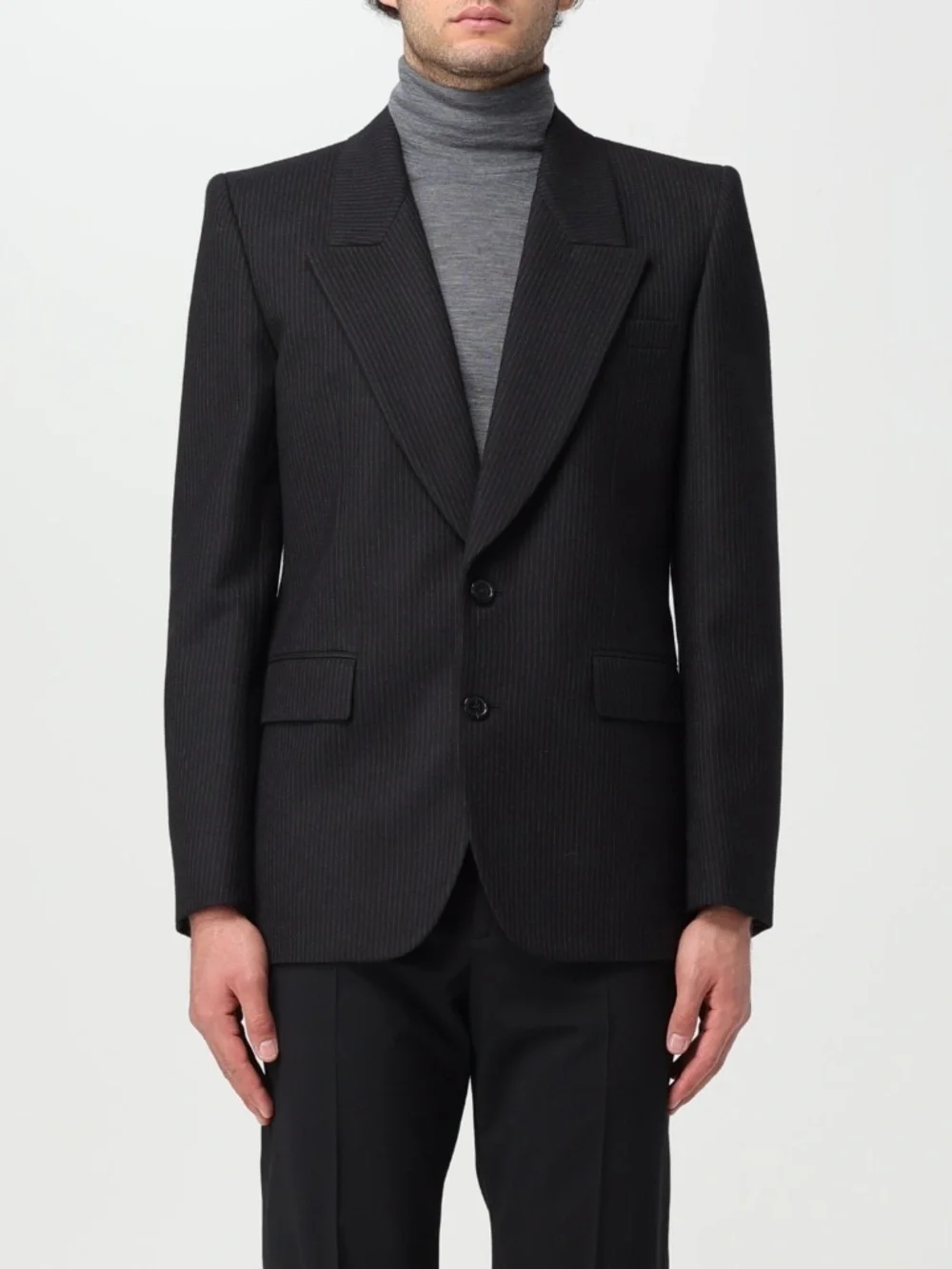 Saint Laurent YSL Black Micro Pinstripe Wool Tailleur Blazer Jacket
